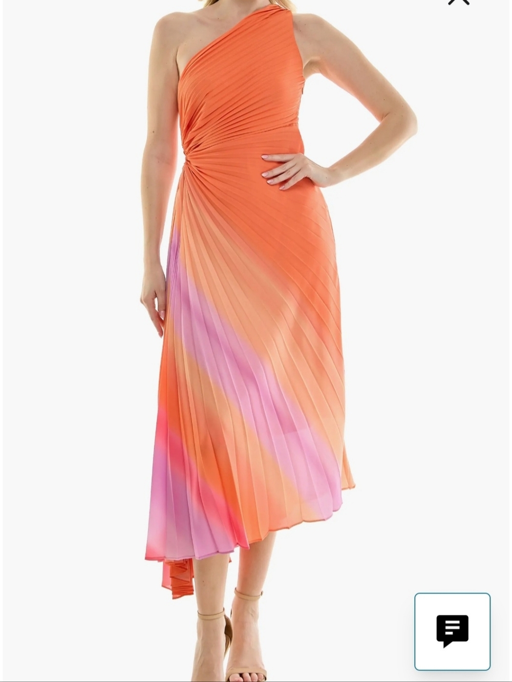 Asymmetric One-Shoulder Ombre Pleated Dress in Red-Orange-Pink